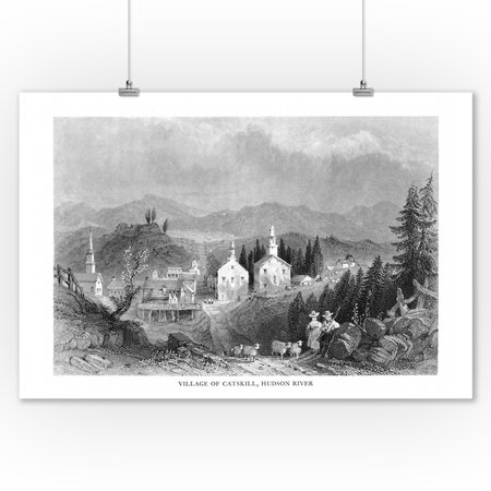 Catskill, New York - View of the Village of Catskill and the Hudson River (9x12 Art Print, Wall Decor Travel