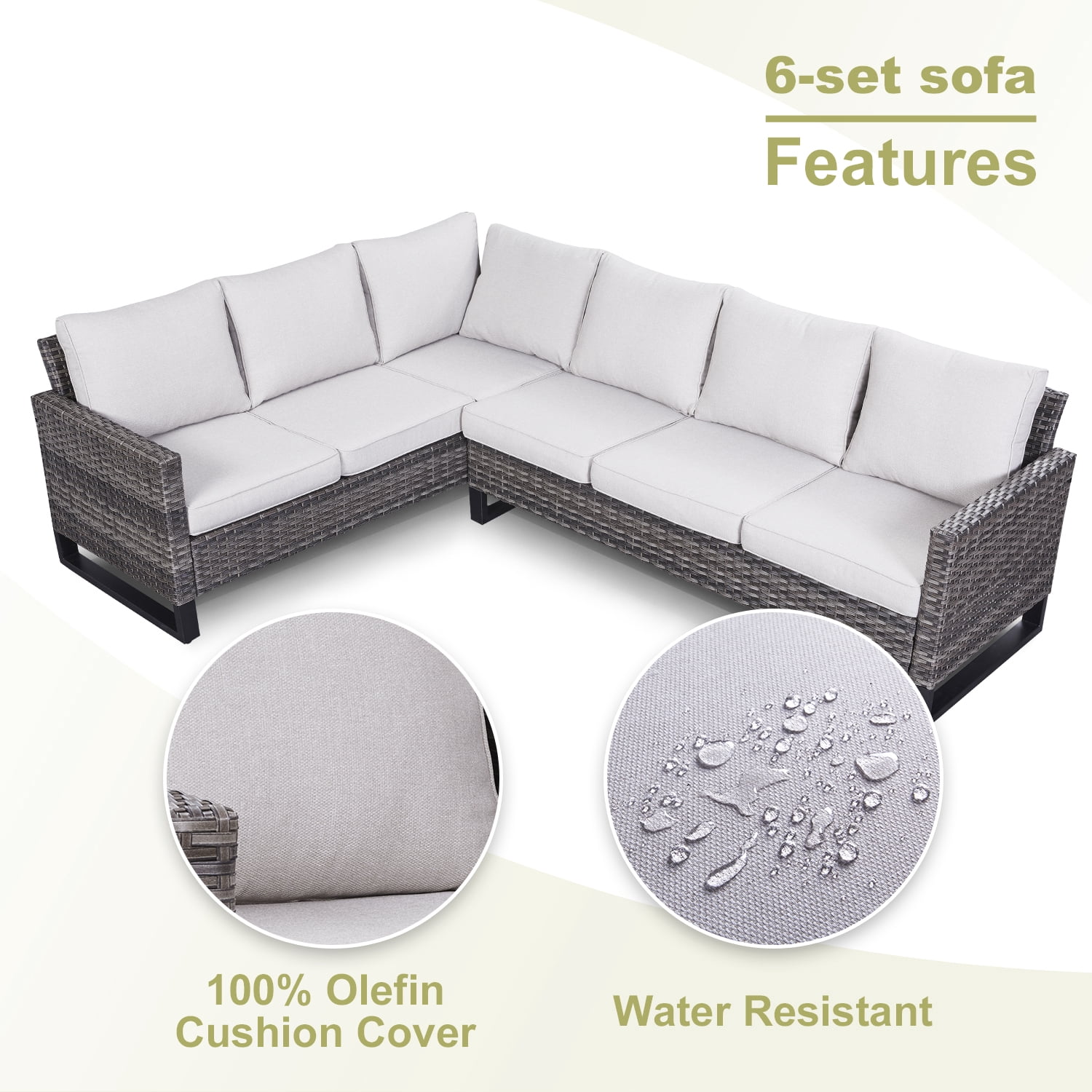 POCASSY Outdoor Furniture Set with Outdoor Sectional Sofa, 102 Inch Width Patio L Shape Sectional Sofa Gray Wicker Rattan Couch for Porch Deck Backyard, Gray/Beige