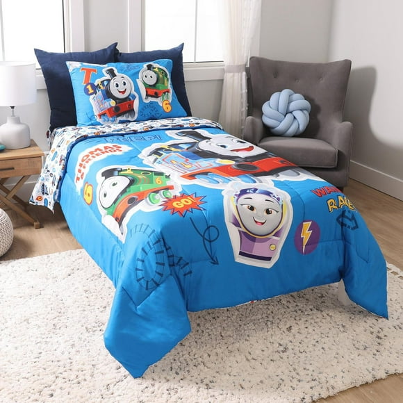 Ensemble de literie simple 4 pièces, Thomas the Tank, comprend une couette réversible douce, un drap-housse, un drap plat, une taie d'oreiller