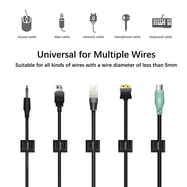Eigraketly Clip organizador de cables versátil, 40 pack/lote, para una fácil gestión de cables, organización duradera Herramientas y ferretería negro