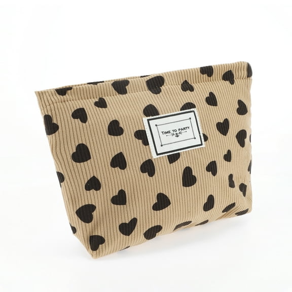 1 Pc Women Durable Drawstring Heart Cosmetic Bag for Outdoor Activities Khaki Corduroy