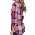 thumbnail image 2 of Camisas a cuadros Jersey con cuello en V Manga larga Casual Bloque de color Moda Camisa a cuadros Túnica para mujer, 2 of 7
