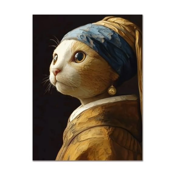 Girl with a Pearl Earring Cat Art Print, Animal Art Poster, Funny Wall Decor Gift, Cat Lover's Present, Altered Art, Home Decor, Unique Artwork Print