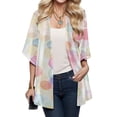 thumbnail image 2 of Women Floral Print Three Quarter Sleeve Kimono Cardigan Loose Cover Up Blouse Tops, 2 of 2