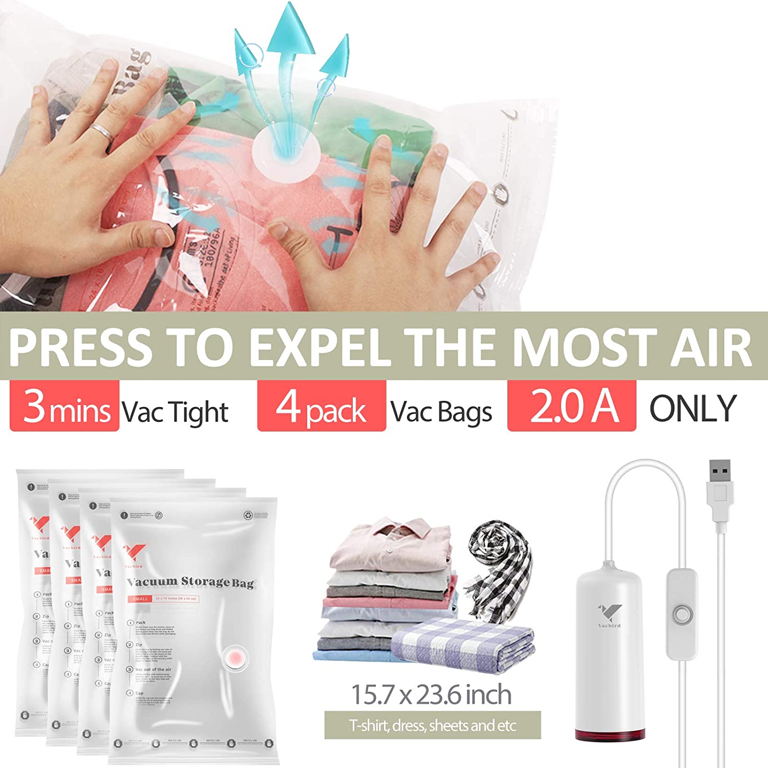 VMSTR Travel Vacuum Storage Bags with 