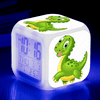 JUSTUP Digital Alarm Clock for Bedroom, LED Digital Bedroom Alarm Clock Easy Setting Cube Wake up Clocks with 3 Sided DINOSAURS Pattern Soft Nightlight Large Display Ascending Sound