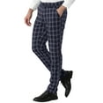 thumbnail image 4 of INSPIRE CHIC Men's Plaid Slim Fit Flat Front Check Office Dress Pants Blue 30, 4 of 6