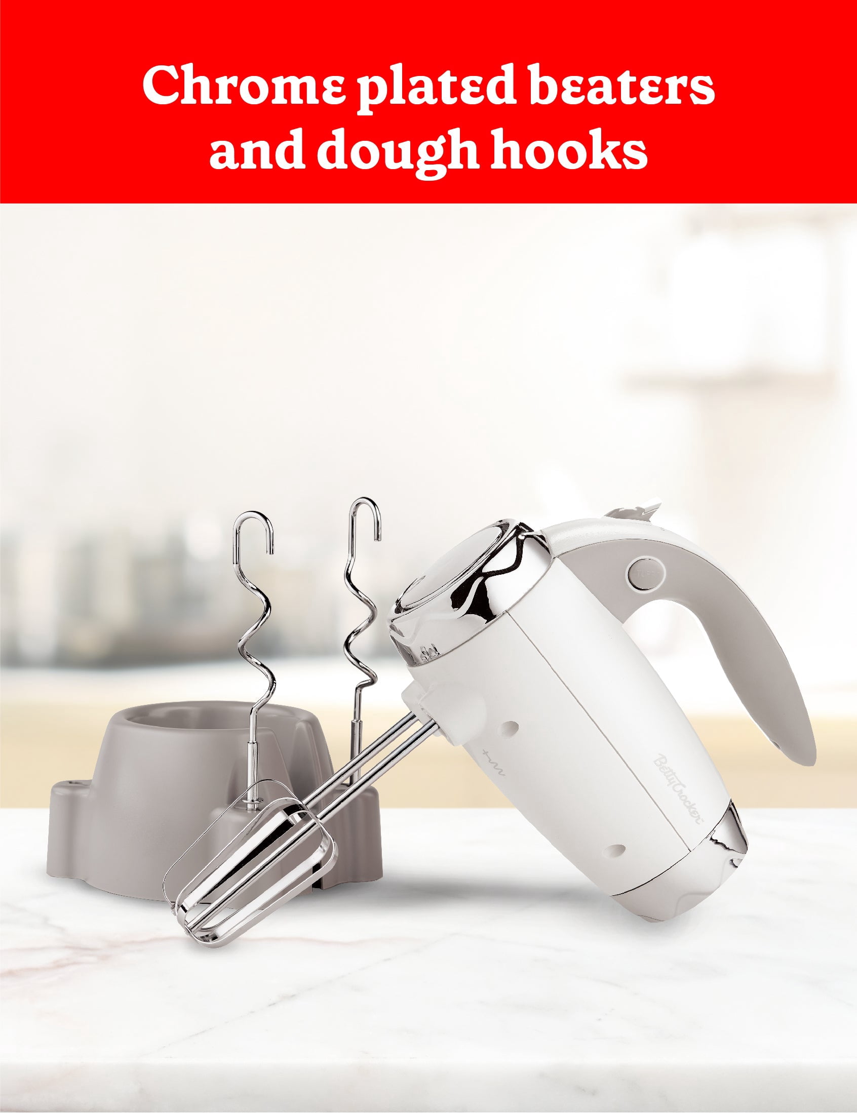 Betty Crocker 7-Speed Corded Electric Power Up Hand Mixer with Stand (White), BC-4208W
