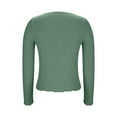 thumbnail image 5 of BiZtdJrK Women's Cropped Tops Ribbed Knit Button Crew Neck Long Sleeve Henley Shirts Slim Y2k Street T Shirt Green M, 5 of 8