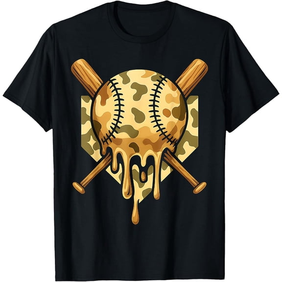 Baseball Drip for Boys Ice Cream Dripping Boys Baseball Camo T-Shirt, T-Shirt for Kids Youth, 180gsm, 100% Cotton
