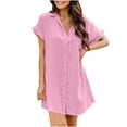 thumbnail image 1 of Birdeem Robe Chemise en Coton Lavé à Manches Courtes Col Rabattu Couleur Unie Mi-Mollet, 1 of 9