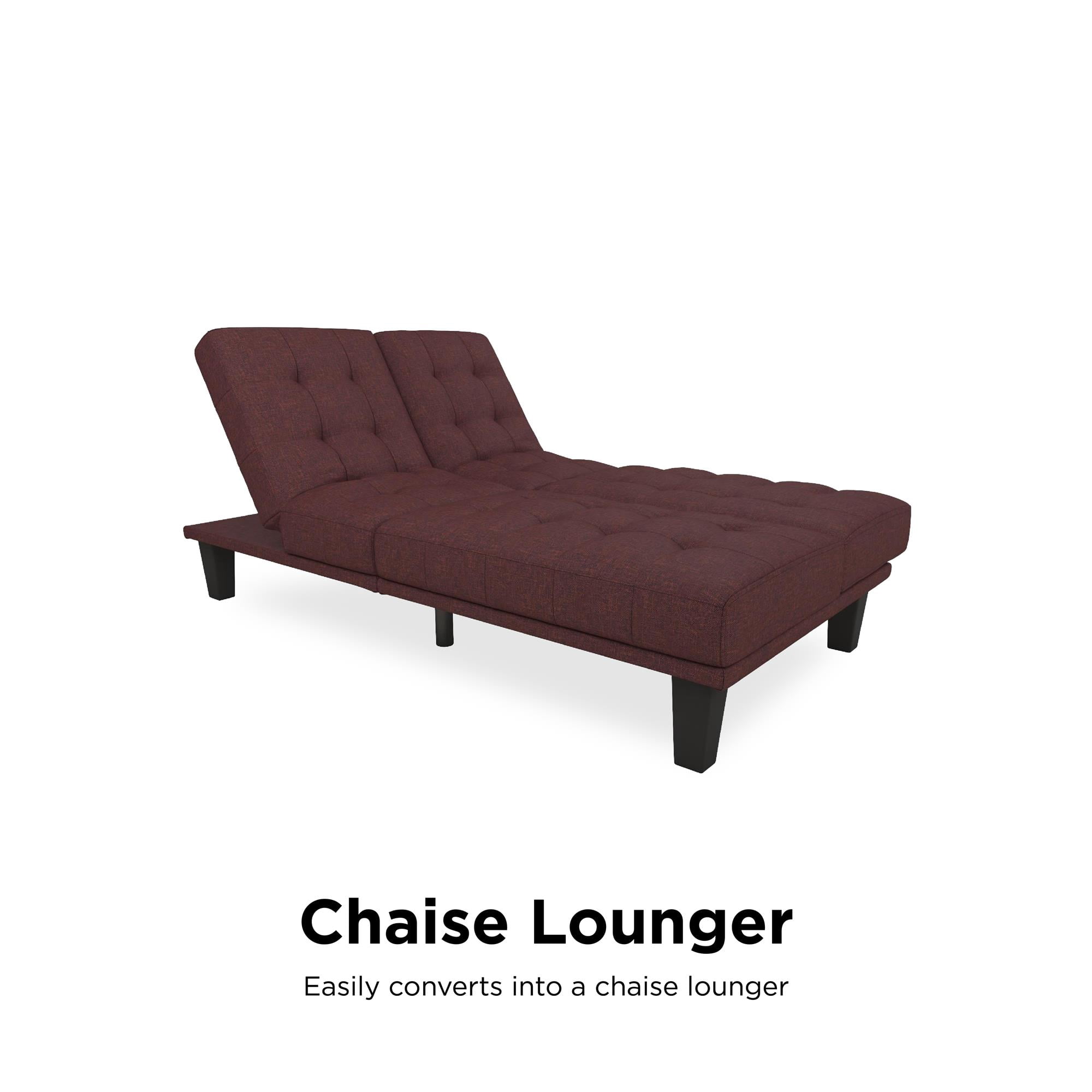 DHP Dexter Futon & Lounger, Convertible Sofa Bed & Couch, Berry