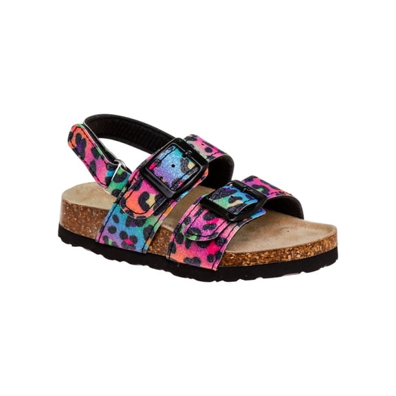 Laura Ashley Girls Footbed Toddler Buckle Sandals Hook And Loop, Black Multi, 5