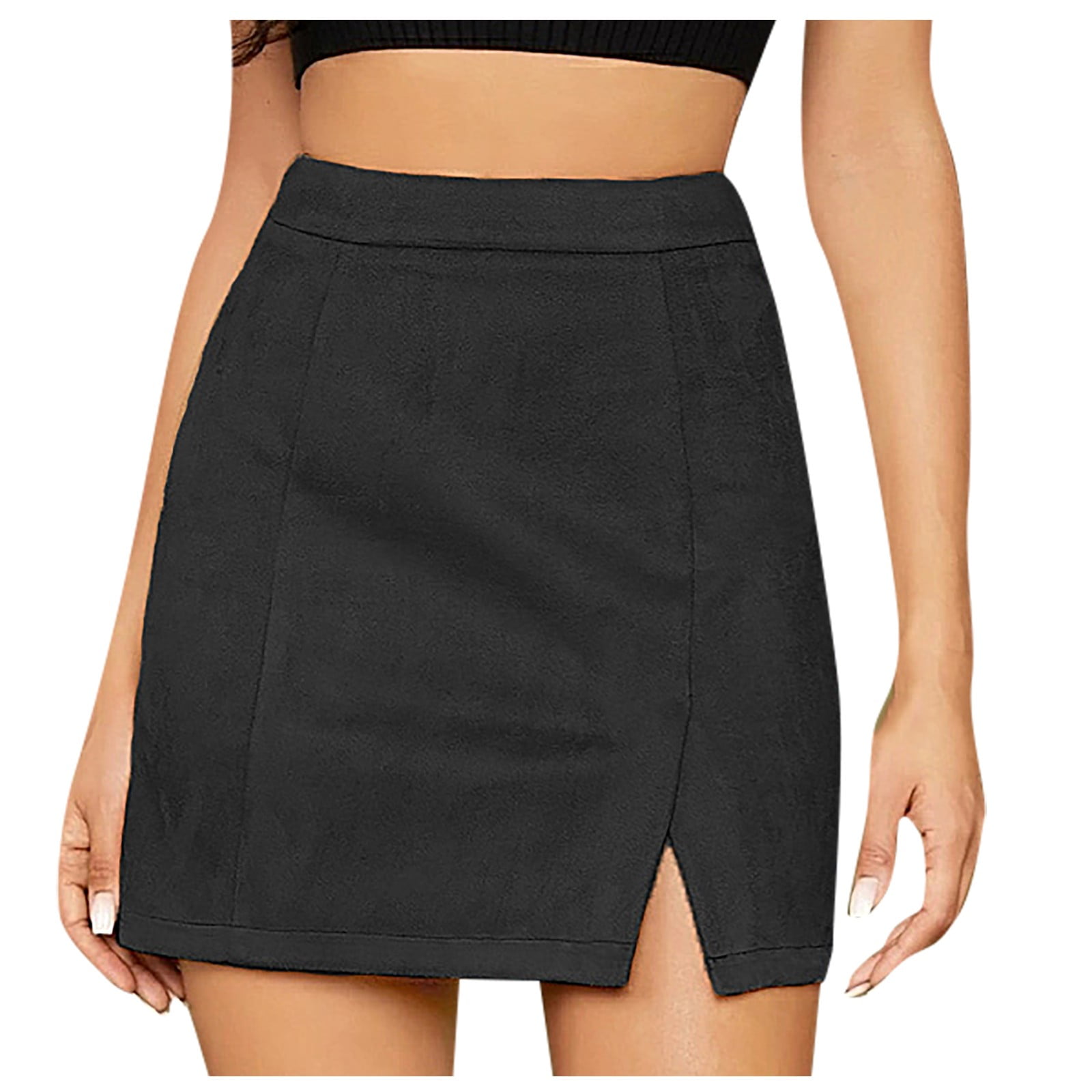 Suede Wrap Hip Skirt High Waist Zipper Fall Winter A-line