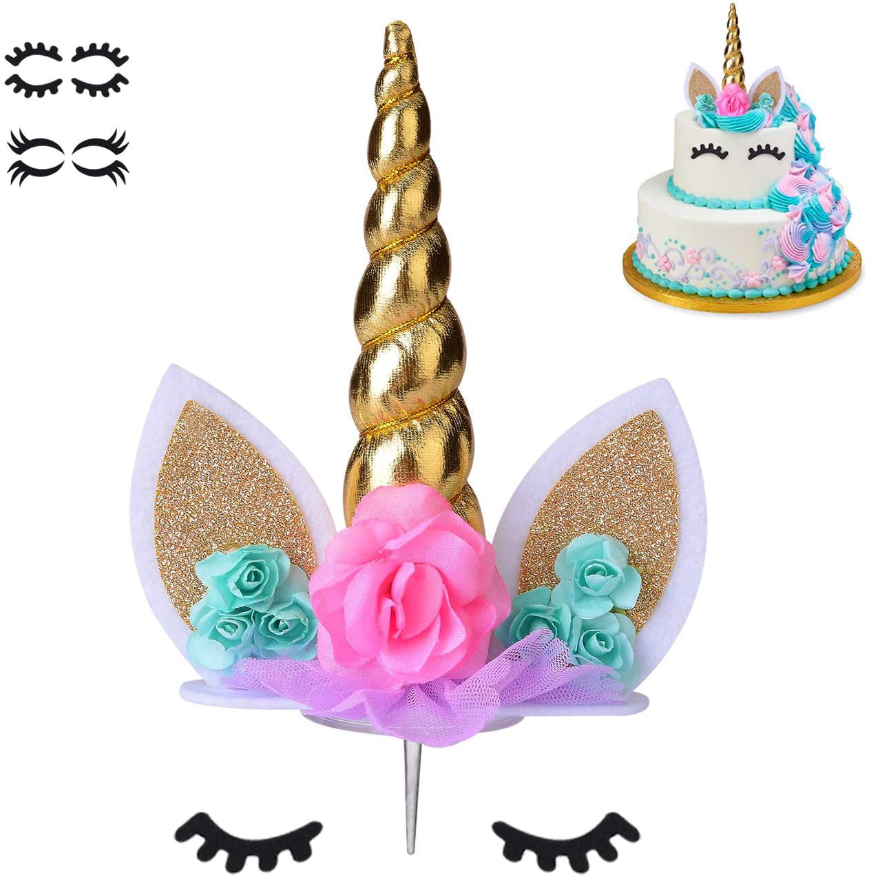 COONOE, Unicorn Cake Topper,Handmade Party Cake Decoration Supplies