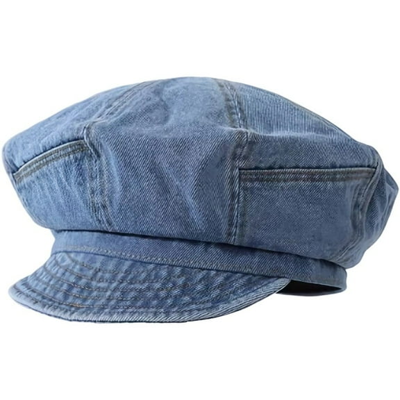 Jiibva Literary Octagonal Hat Summer Beret Cap Vintage Denim Hat French Beret Hats Retro Newsboy Hats Versatile Sunscreen Hat for Women