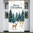 thumbnail image 6 of Watercolor Design Merry Christmas Banner Green Pine Trees Christmas Display Reindeer Pattern Snowflake Decor Xmas Background for Christmas Party Holiday Decoration Indoor Celebration, 6 of 9