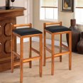 thumbnail image 3 of Gymax Ensemble de 2 Acacia Bois Tabourets 28.5" Chaise de Bar Rembourré Brun Rougeâtre Intérieur, 3 of 10