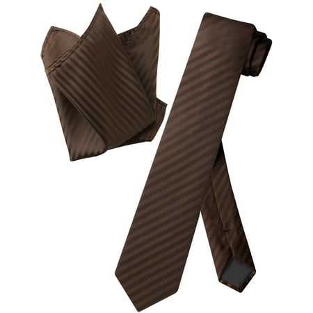 - Vesuvio Napoli Skinny NeckTie Chocolate Brown Stripes 2.5
