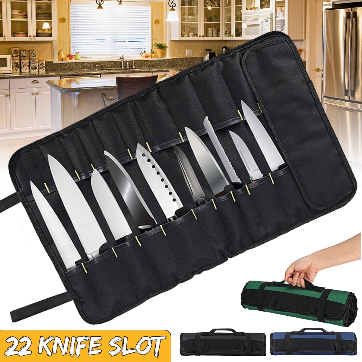 22 Pockets Professional Chef Knife Bag Roll Bag Carry Case Kitchen