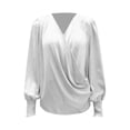 thumbnail image 7 of V Neck T Shirts for Women, Elegant V Neck Balloon Sleeve Solid Color Polyester Shirt, White S, 7 of 7