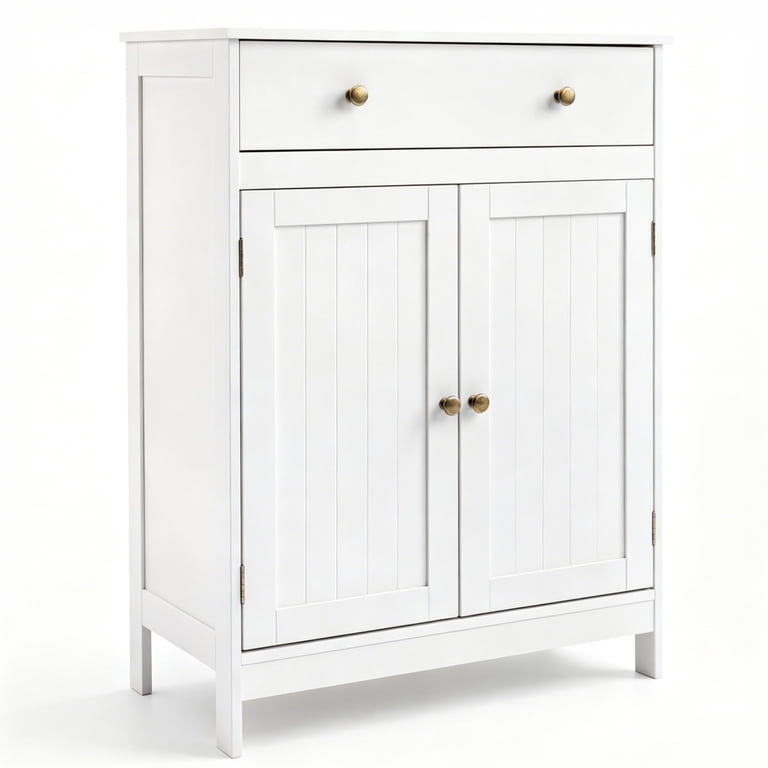 Zimtown White Wooden Bathroom Cabinet, Freestanding Storage
