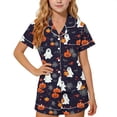 thumbnail image 2 of Mifsaly Big Girls 2 Piece Pajama Sets Halloween Pumpkin Graphic Short Sleeve Button Down Shirts and Shorts Kids Soft Comfortable Sleepwear Holiday Outfits, 2 of 7