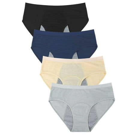 Deago 4 Pack Menstrual Period Underwear for Women Mid Waist Cotton Postpartum Ladies Panties Briefs Girls