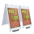 thumbnail image 2 of A-frame Sidewalk Wood Floors Sale 24" x 36" Double Sided A-Frame Sidewalk Sign, Includes 2 Plastic Inserts | Foldable Portable White Signicade Sandwich Board Signs, 2 of 5