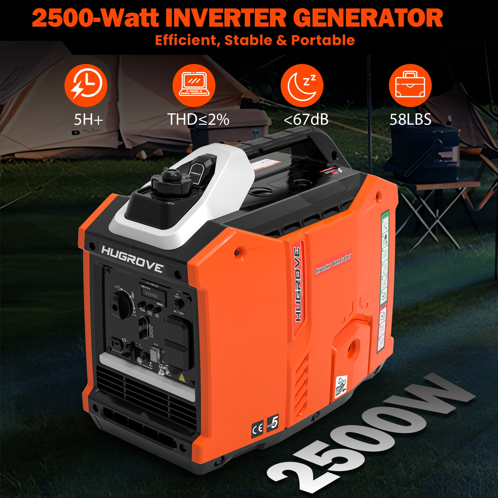 Gas Powered Generator, Seizeen 2500W Inverter Generator Portable with Handle, Residential 4 Stroke Generator for Home Use, Orange