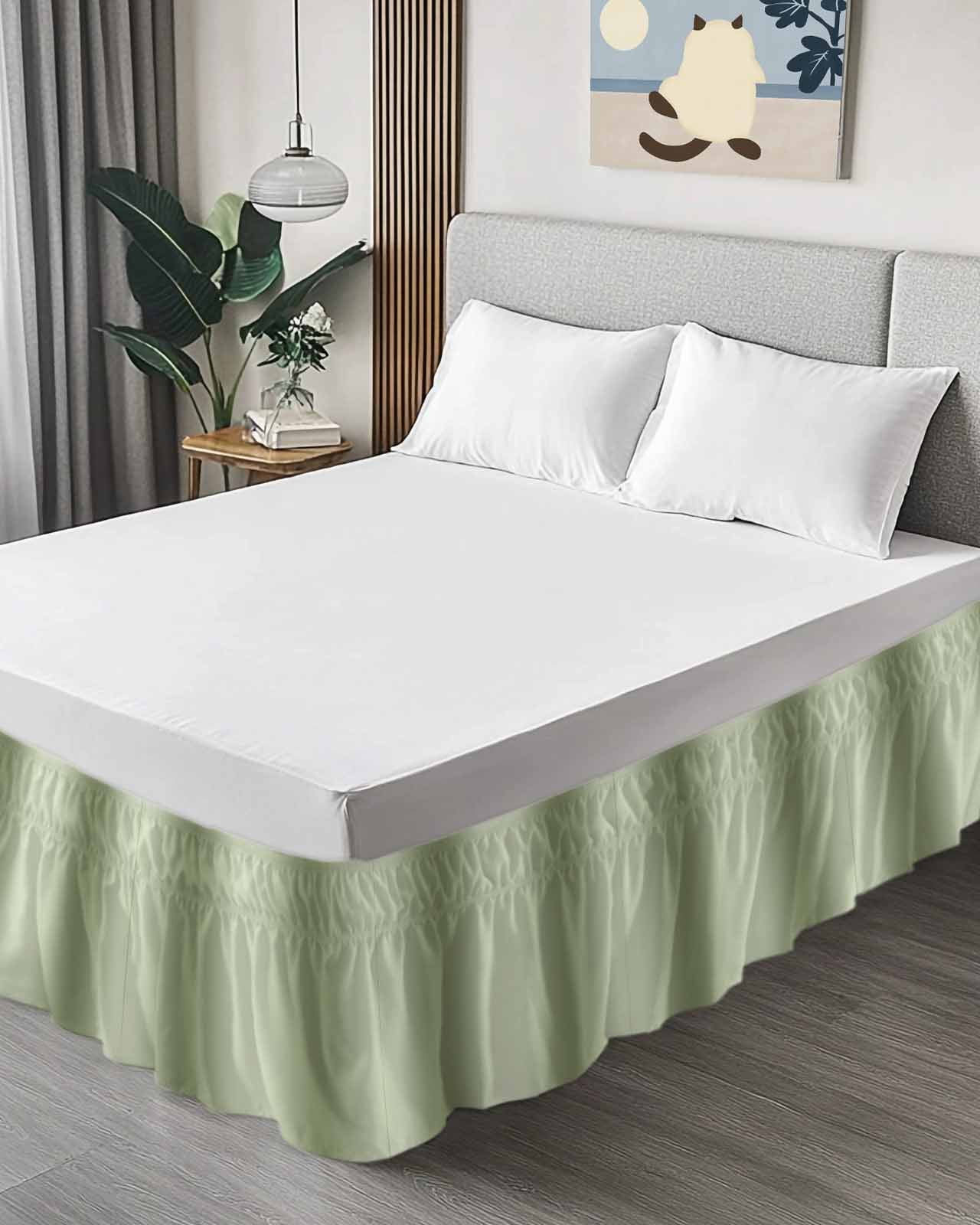 Sage Green Gradient Bed Skirt California King Size 16" Drop Abstract Texture Modern Simple Ruffled Wrap Around Bed Skirts Adjustable Elastic Bedskirt Dust Ruffle for California King Size Bed