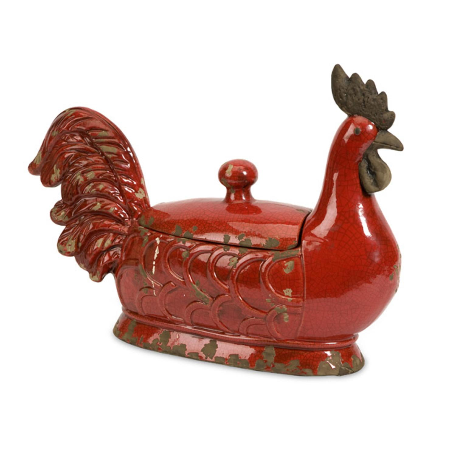 18.75" Cockerel Large Decorative Rustic Red Ceramic ...