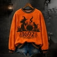 thumbnail image 2 of Womens Sweatshirt Distressed Washed Crew Neck Witch Broom Print Long Sleeve Pullover Relaxed Fit Casual Fall Festival Halloween Top Orange XXXL, 2 of 4