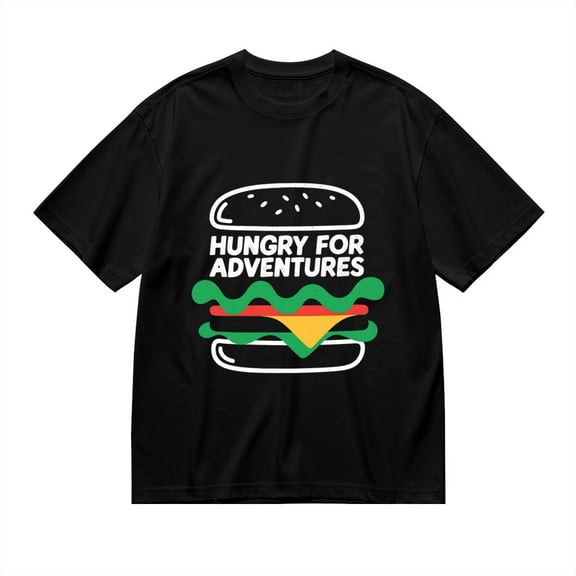 Black T Shirts for Men, Hungry For Adventures, Hamburger Print 1 1 Mens Graphic Tees, 24816217,S