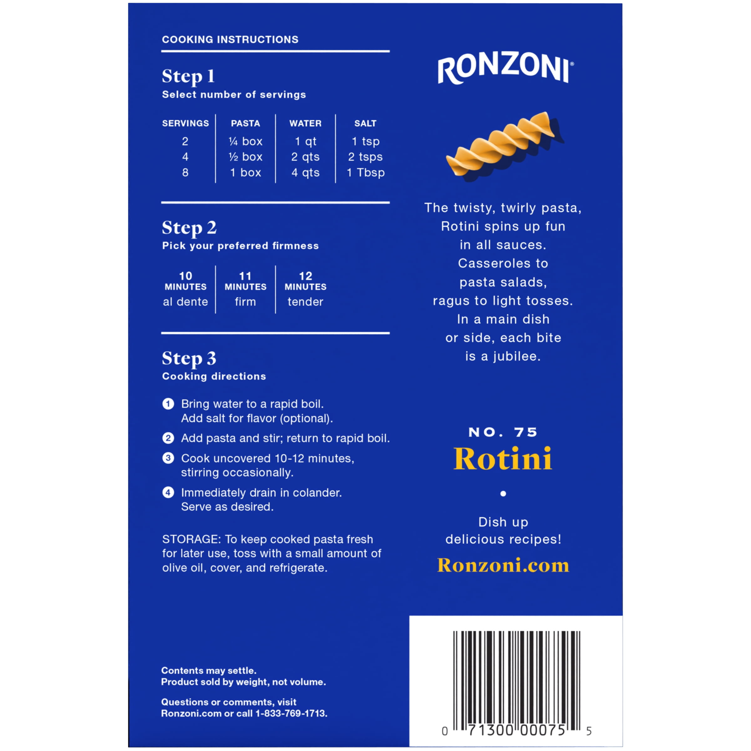 (2 pack) Ronzoni Rotini, 16 oz, Non-GMO Spiral Corkscrew Pasta, (Shelf Stable) Carton Box