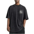 thumbnail image 2 of Danhjin Black Summer Graphic T-Shirts for Men Crew Neck Shirt Loose Top Short Sleeve Fashion Spring Oversized Shirt Comfy Blouse Going Out Casual Loungewear Tops, 2 of 5