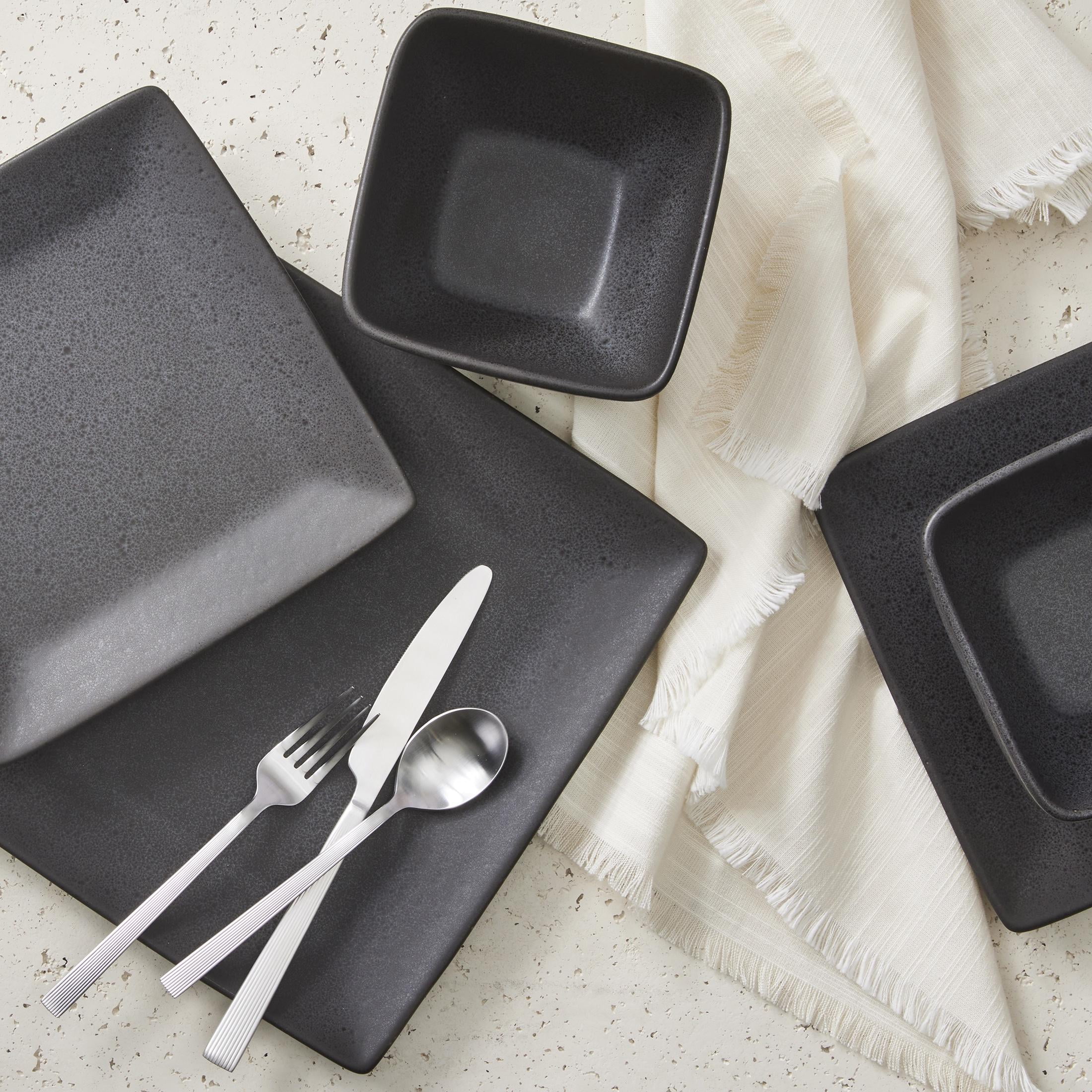 Better Homes & Gardens Anderson Grey Square-Shaped Stoneware 12-Piece Dinnerware Set