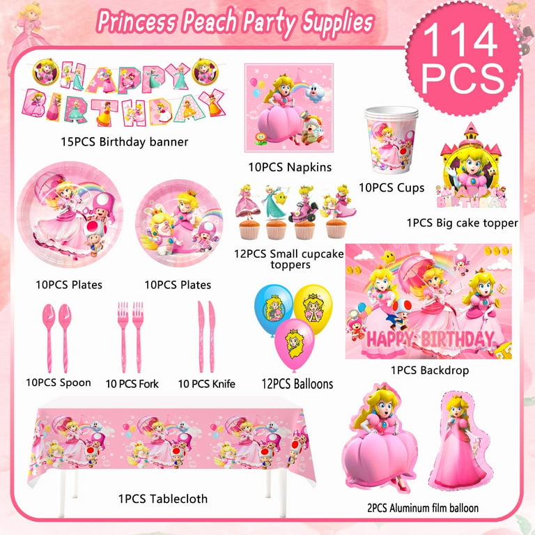 InBoxxarty Princess Peach Birthday Party Supplies, 122pcs