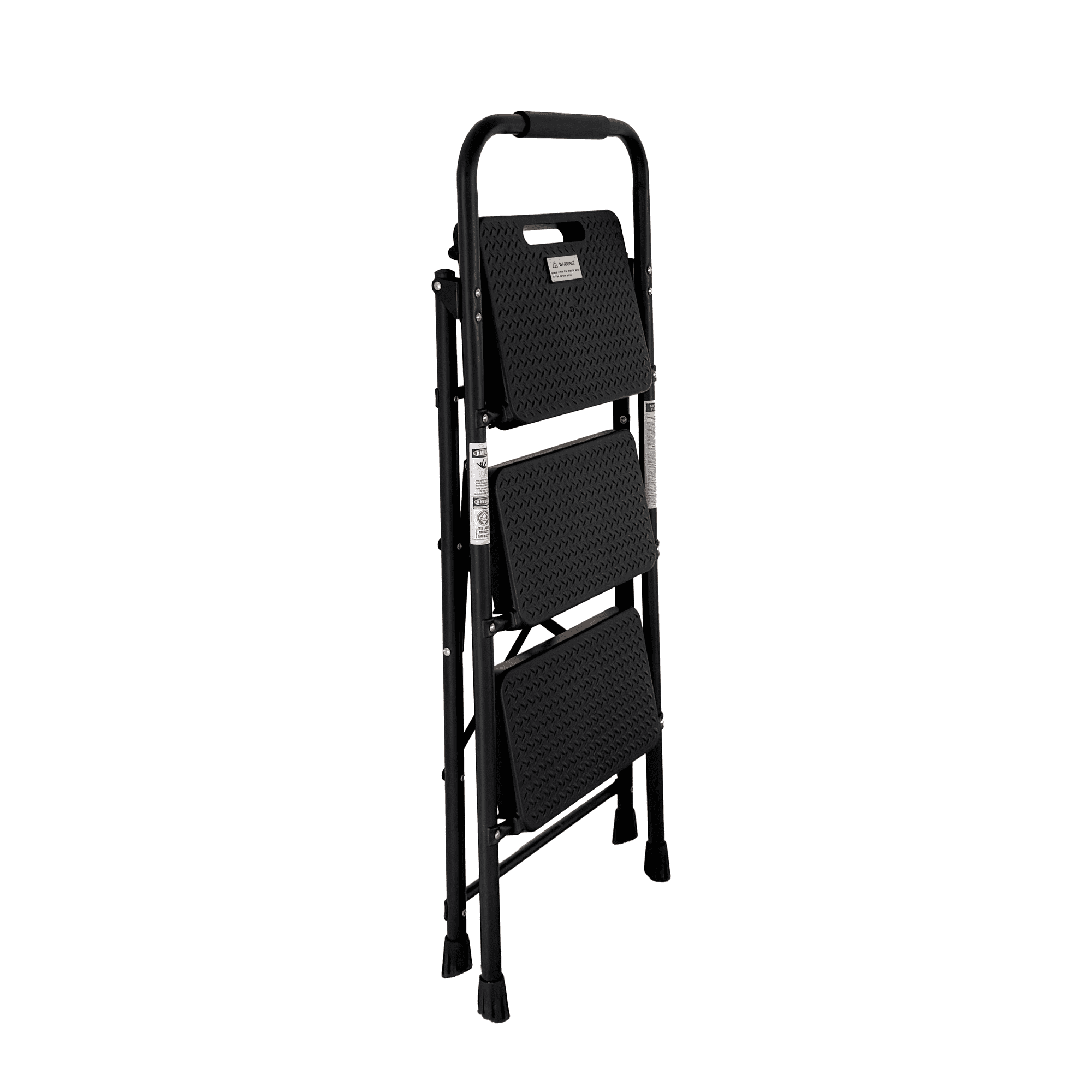 Sturdy 3-Step Folding Step Stool with Wide Anti-Slip Pedal, Steel Ladder for Household and Kitchen Use, Black