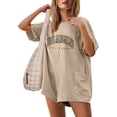 thumbnail image 3 of MKLEKYY Vêtements d'Automne Femmes Mode Imprimé Uni Décontracté Manches Courtes Col Rond Shorts Combinaison Pantalon Décontracté, 3 of 5