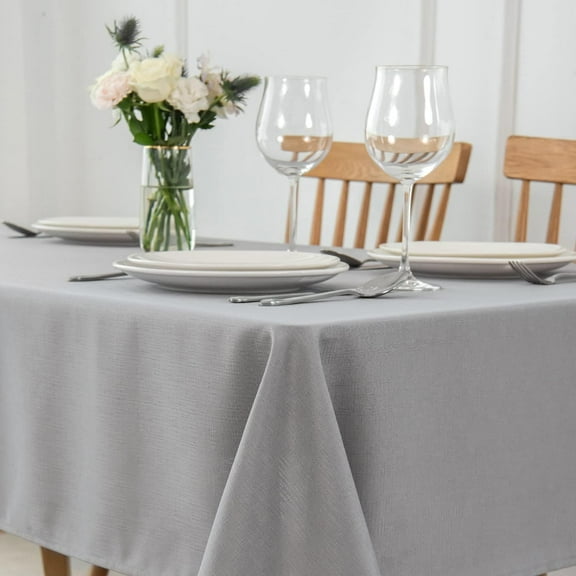 Yonacyfo Faux Linen Square Slubby Texture Stain Resistant Waterproof Wrinkle Resistant Washable Soft Table Cloth, Decorative Fabric Table Cover for Dining Room Dinner Party,Light Gray 52*52 inch