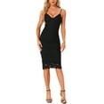 thumbnail image 1 of Vestido de encaje INSPIRE CHIC para mujer, con tirantes de espagueti, ajustado, sin mangas, vestido de cóctel midi, talla XS, negro, 1 of 6