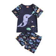 XZNGL Toddler Boy Marine Dolphin Print Swimsuit Two-Piece Suit Cartoons Clothes