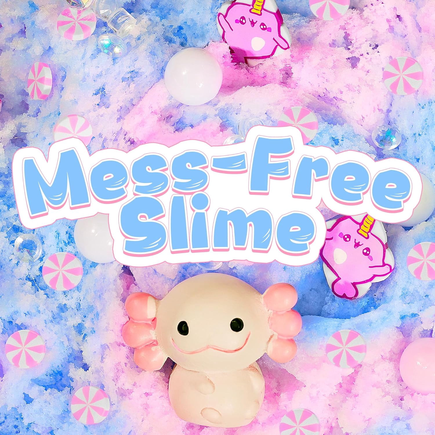Axolotl Cloud Slime Kit 2 Pack - 14oz Non-Sticky DIY Slime for Kids, Includes Cute Axolotl Charms & Add-Ins, Glitter, ASMR Sensory Toys, Slime Party Favors for Girls Boys