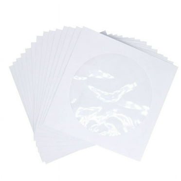 CD DVD Sleeves, Media Paper Envelop Sleeves Holder with Clear Window Flap White, Pack of 100