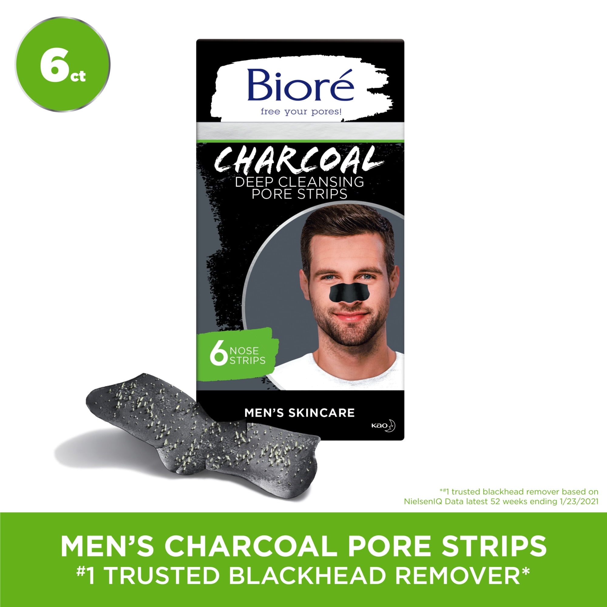 Bioré Men's Skincare Charcoal Deep Cleansing Pore Strips, 6 Ct