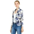 thumbnail image 1 of Chaqueta abierta de la chaqueta del traje de la cosecha del trabajo de la oficina del frente de las mujeres Blanco Azul-Floral L, 1 of 6