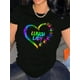 thumbnail image 1 of Camiseta de mujer Ropa de verano básicaWomen's "Lunch Lady" Heart Print T-Shirt - Casual Black Short Sleeve Tee with Colorful Hand-Drawn Design, Comfortable Polyester Blend, Round Neck, Perfect for, 1 of 7