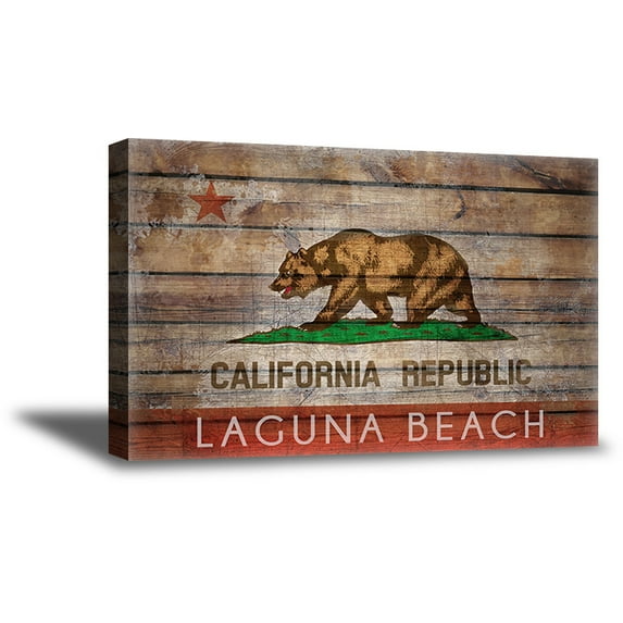 Awkward Styles California Flag Canvas Decor Bear Print Art Laguna Beach Framed Wall Art Ready to Hang Picture Bear Canvas Prints Republica de California Wall Art CA City Flag USA Gifts American Decor