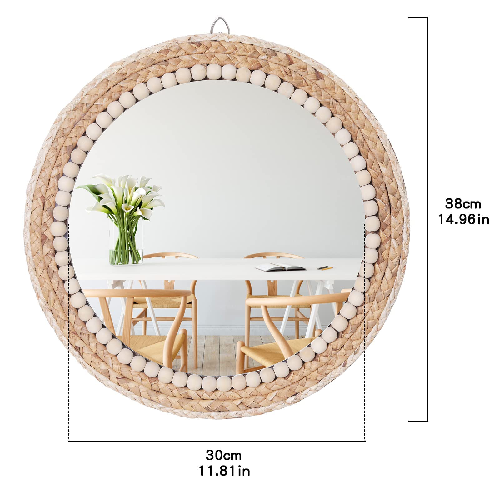 Mehoom Boho Wall Mirror, 15 In Round Rattan photo 8